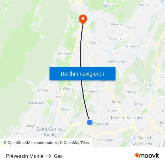 Prévessin Mairie to Gex map