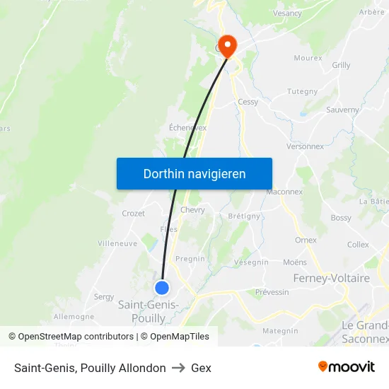 Saint-Genis, Pouilly Allondon to Gex map