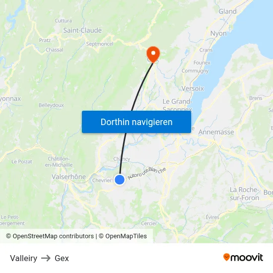 Valleiry to Gex map