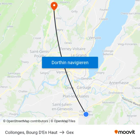 Collonges, Bourg D'En Haut to Gex map