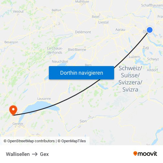 Wallisellen to Gex map