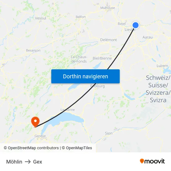 Möhlin to Gex map