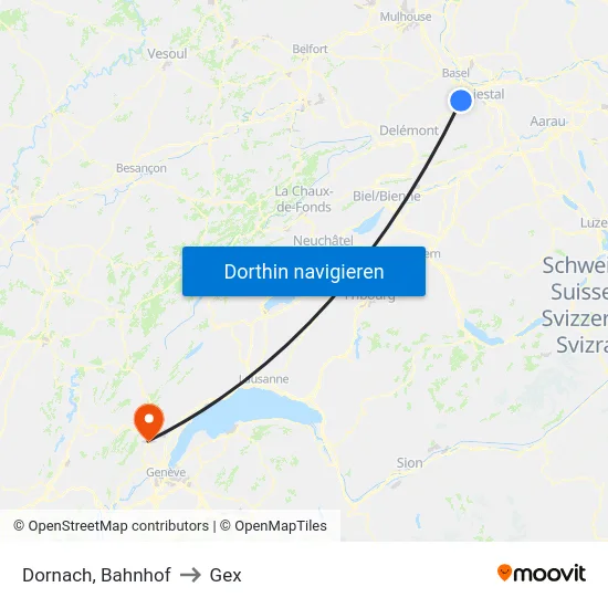 Dornach, Bahnhof to Gex map