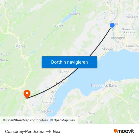 Cossonay-Penthalaz to Gex map