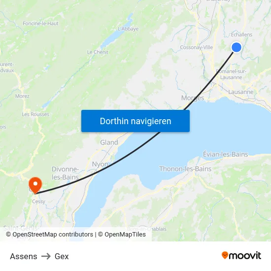 Assens to Gex map