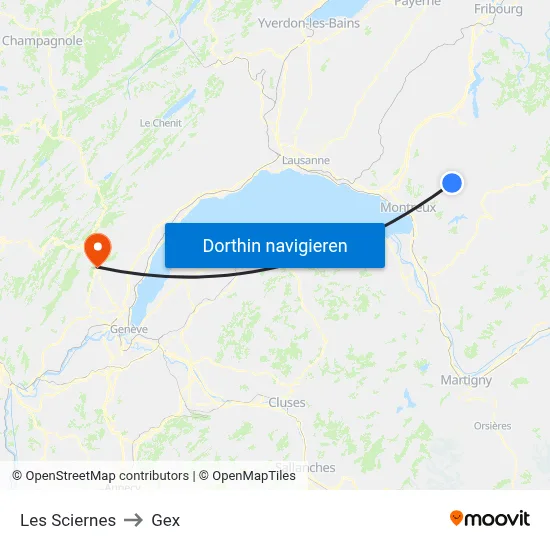 Les Sciernes to Gex map