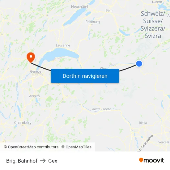 Brig, Bahnhof to Gex map