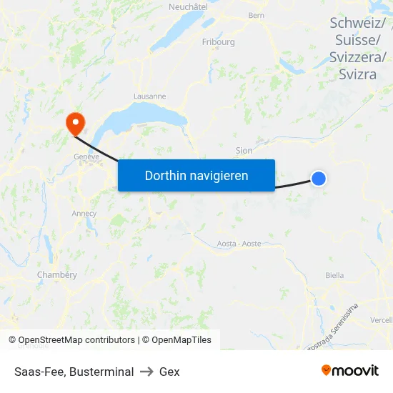 Saas-Fee, Busterminal to Gex map