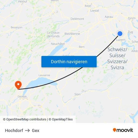 Hochdorf to Gex map