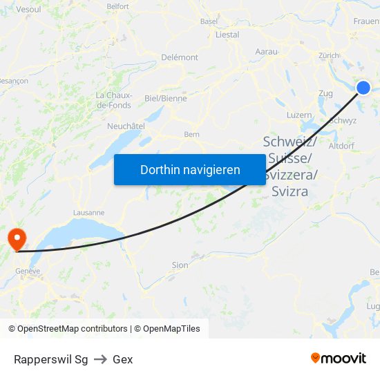 Rapperswil Sg to Gex map