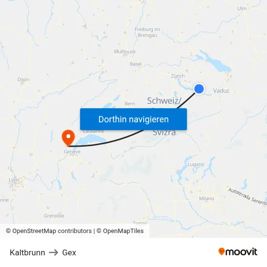 Kaltbrunn to Gex map
