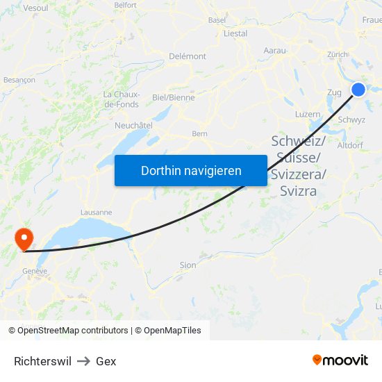 Richterswil to Gex map