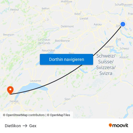 Dietlikon to Gex map