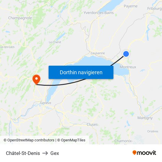 Châtel-St-Denis to Gex map