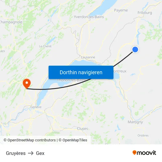Gruyères to Gex map