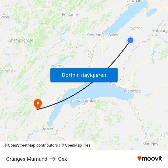 Granges-Marnand to Gex map