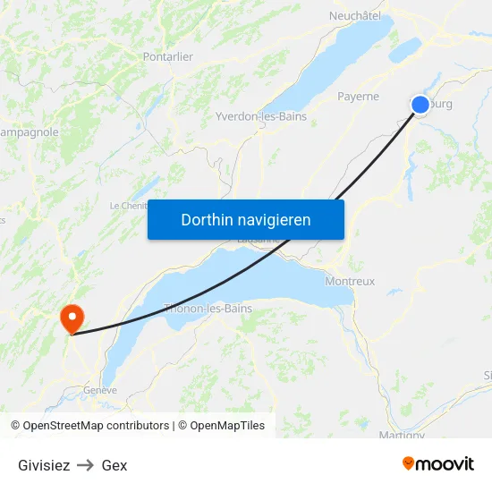 Givisiez to Gex map