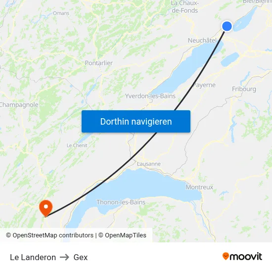 Le Landeron to Gex map