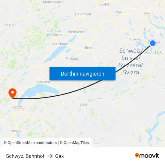 Schwyz, Bahnhof to Gex map