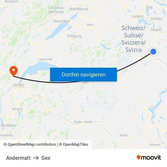 Andermatt to Gex map