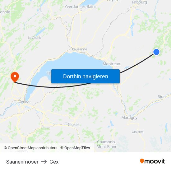 Saanenmöser to Gex map