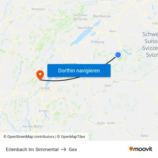 Erlenbach Im Simmental to Gex map