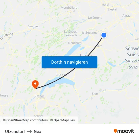 Utzenstorf to Gex map