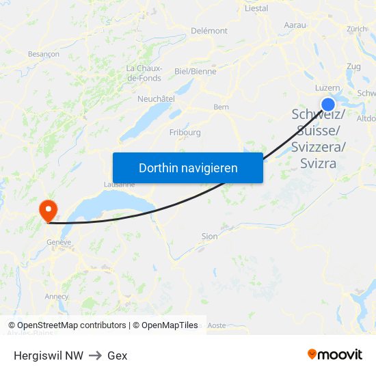 Hergiswil NW to Gex map