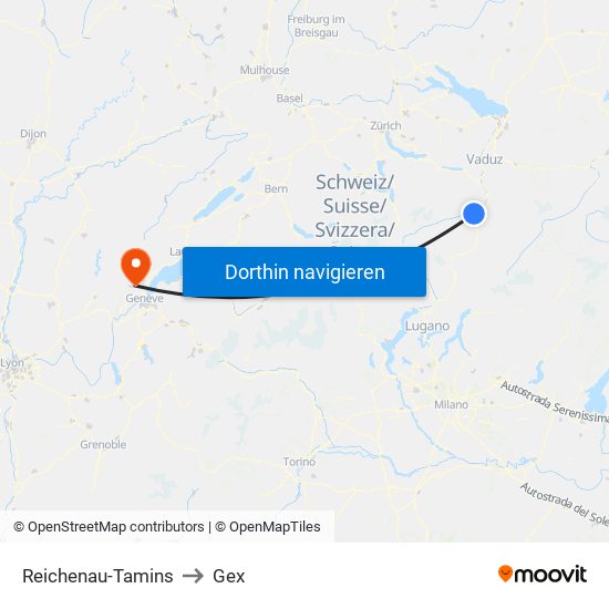 Reichenau-Tamins to Gex map