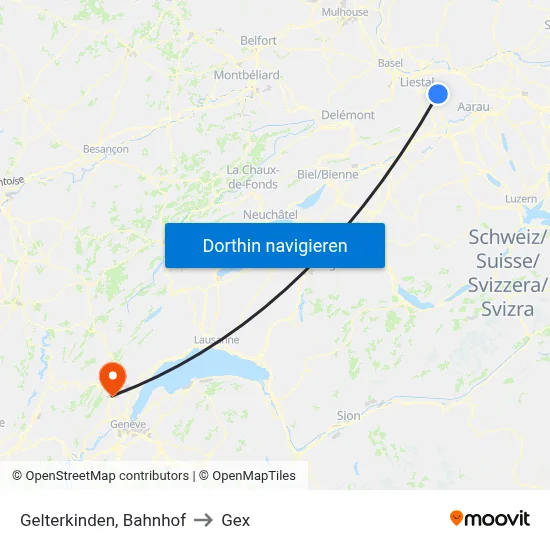 Gelterkinden, Bahnhof to Gex map