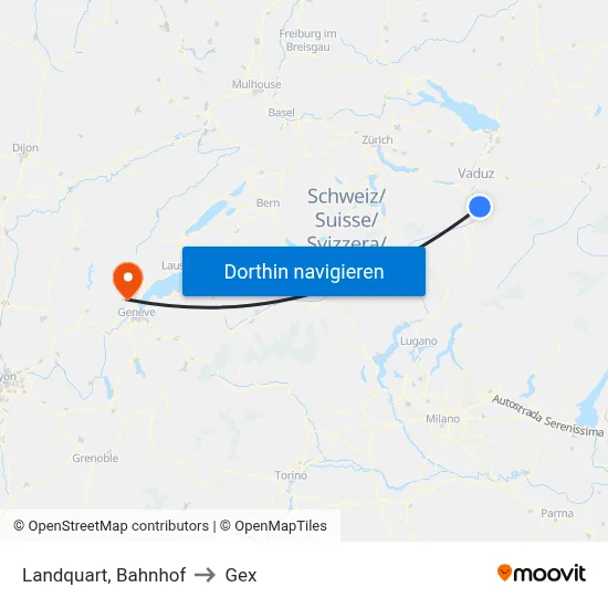 Landquart, Bahnhof to Gex map