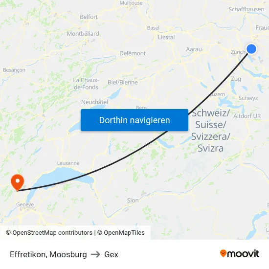Effretikon, Moosburg to Gex map