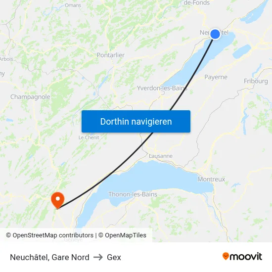 Neuchâtel, Gare Nord to Gex map