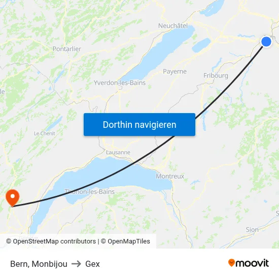 Bern, Monbijou to Gex map