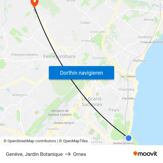 Genève, Jardin Botanique to Ornex map