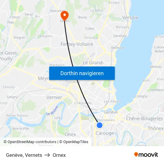 Genève, Vernets to Ornex map