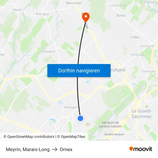 Meyrin, Marais-Long to Ornex map