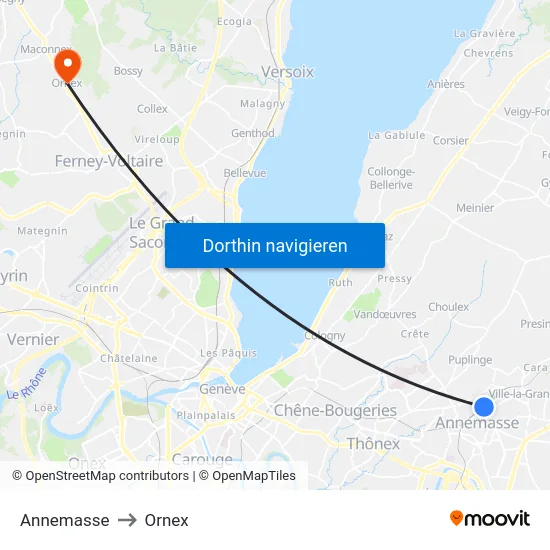 Annemasse to Ornex map