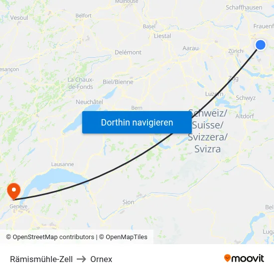 Rämismühle-Zell to Ornex map