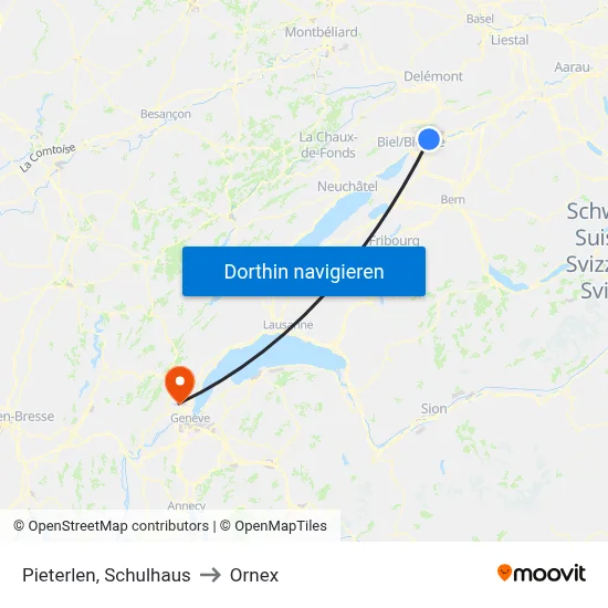 Pieterlen, Schulhaus to Ornex map