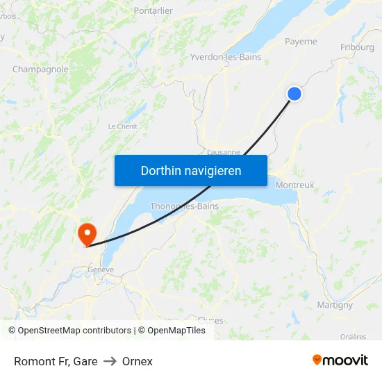 Romont Fr, Gare to Ornex map