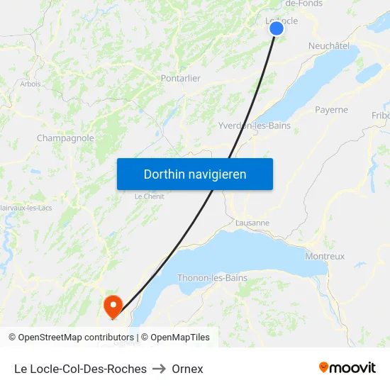 Le Locle-Col-Des-Roches, Gare to Ornex map