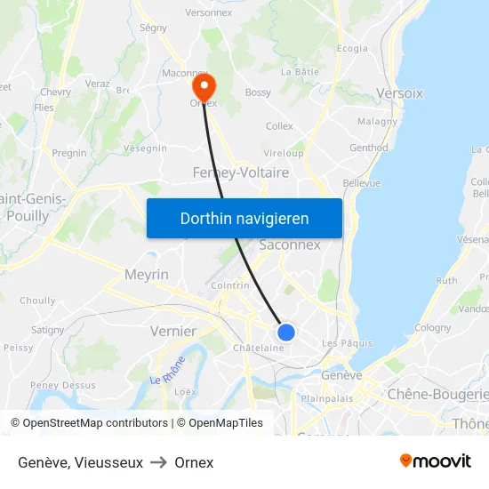 Genève, Vieusseux to Ornex map