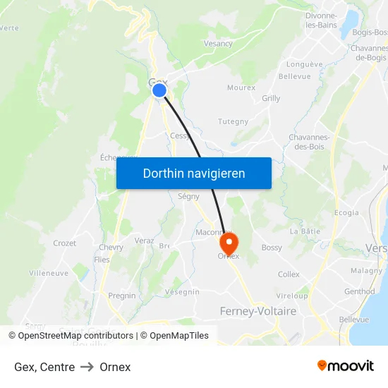 Gex, Centre to Ornex map