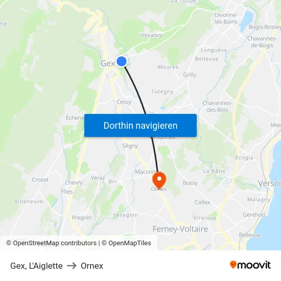 Gex, L'Aiglette to Ornex map