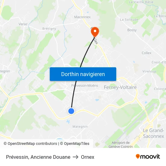 Prévessin, Ancienne Douane to Ornex map