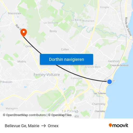 Bellevue Ge, Mairie to Ornex map