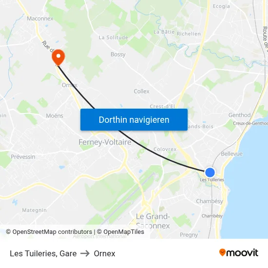 Les Tuileries, Gare to Ornex map