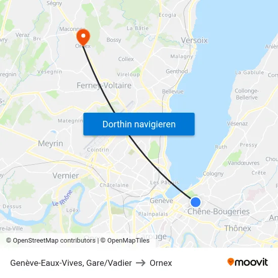 Genève-Eaux-Vives, Gare/Vadier to Ornex map
