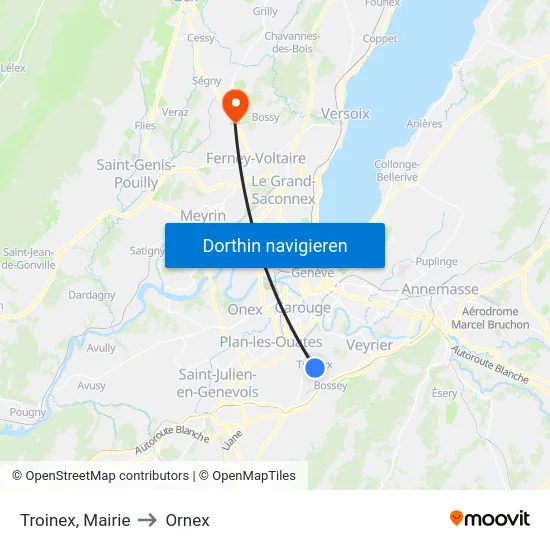 Troinex, Mairie to Ornex map